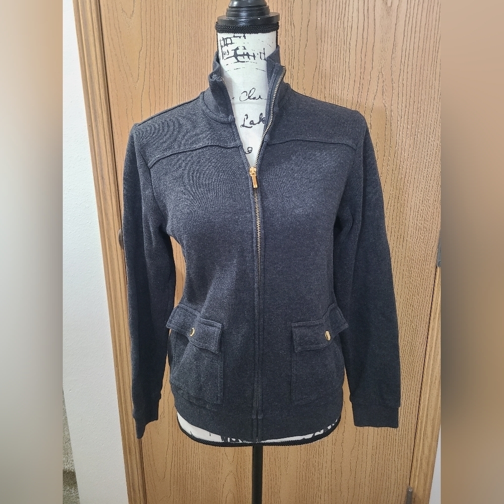 Chaps Preppy Zip Up Military Inspired Cargo Sweater Jacket